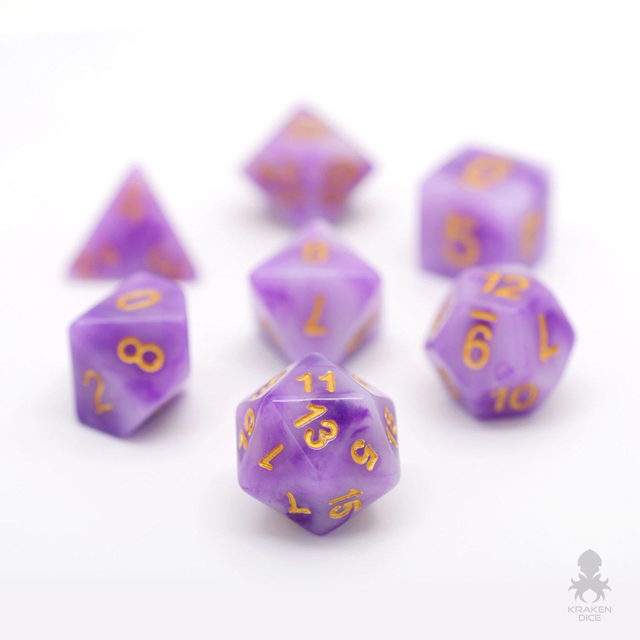 Purple Faux Jade 7pc Dice Set Inked in Gold